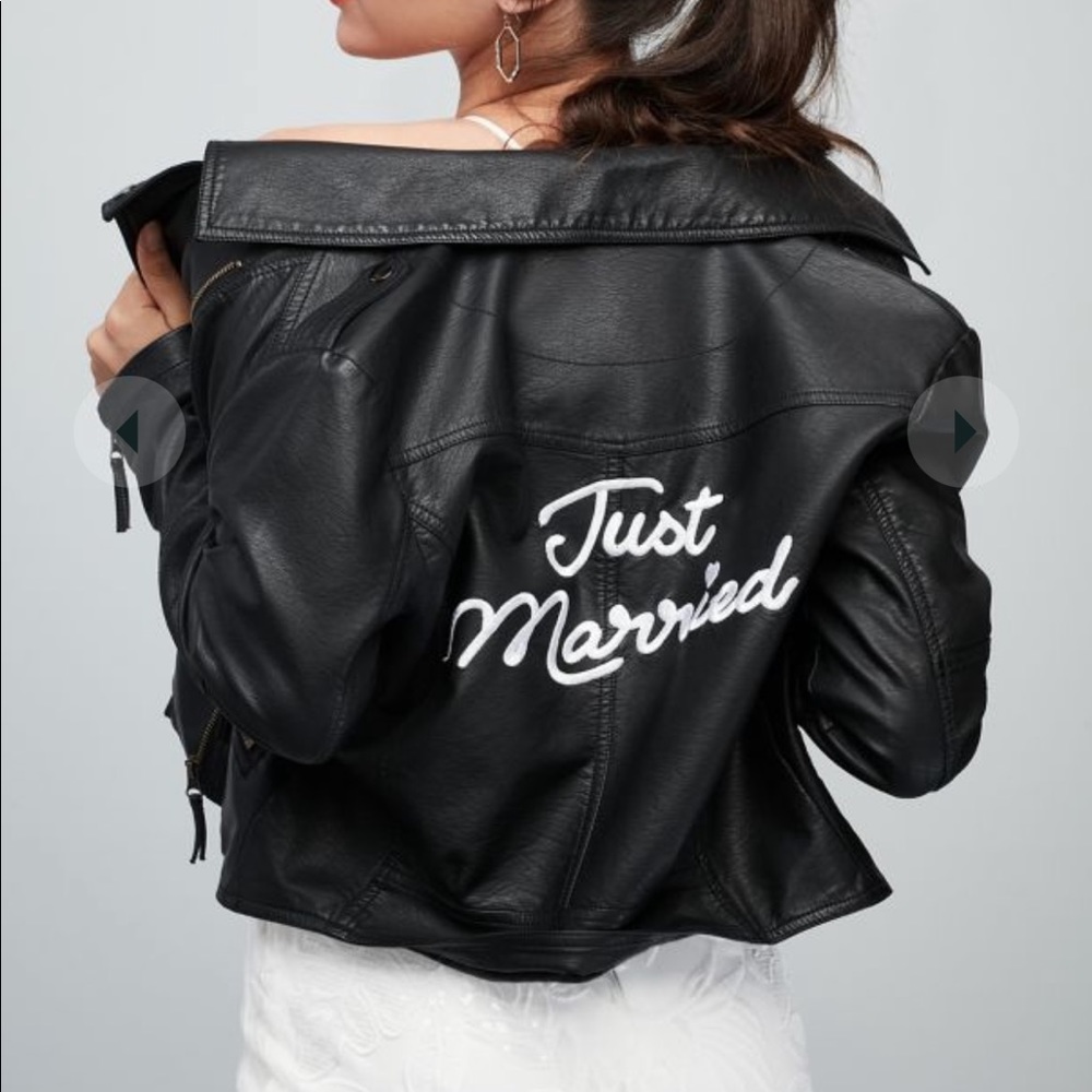David’s Bridal Just Married Embroidered Vegan Leather Moto Jacket